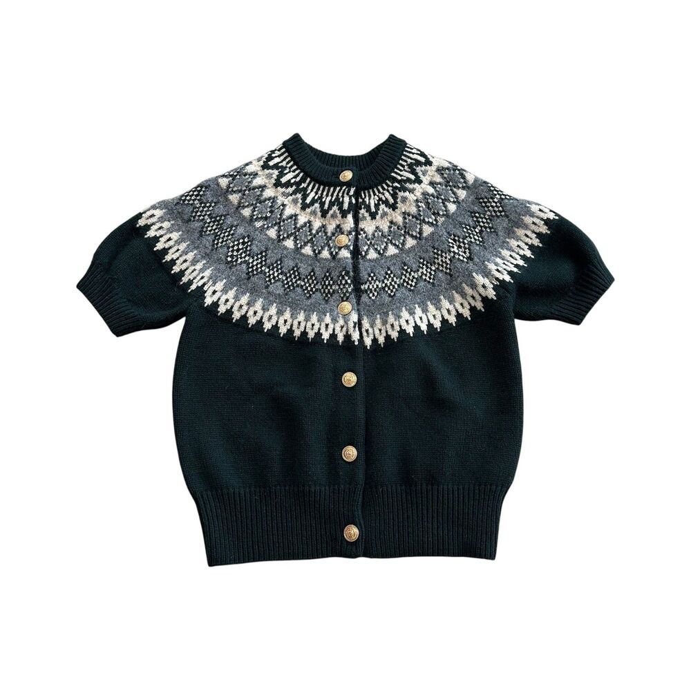 Commense Cashmere Blend Fair Isle Short Sleeve Cardigan Size M